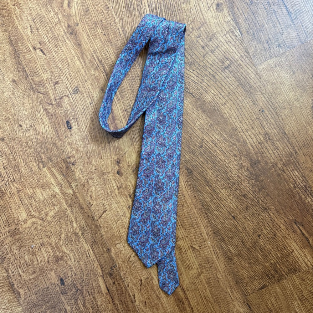 Christian Dior Mens Silk Tie Blue Pink Paisley Made in USA Italian Fabric